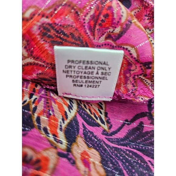 New Misa Leeva Mini Dress Womens S Fuchsia Batik Pink Sheer Chiffon Bell Sleeves - Picture 8 of 9